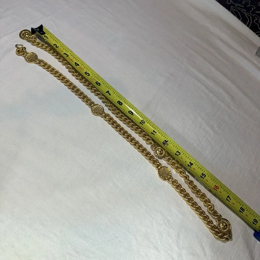 Chain Link Belt Goldtone 36.5 inches S/M Sun Face Preppy Style